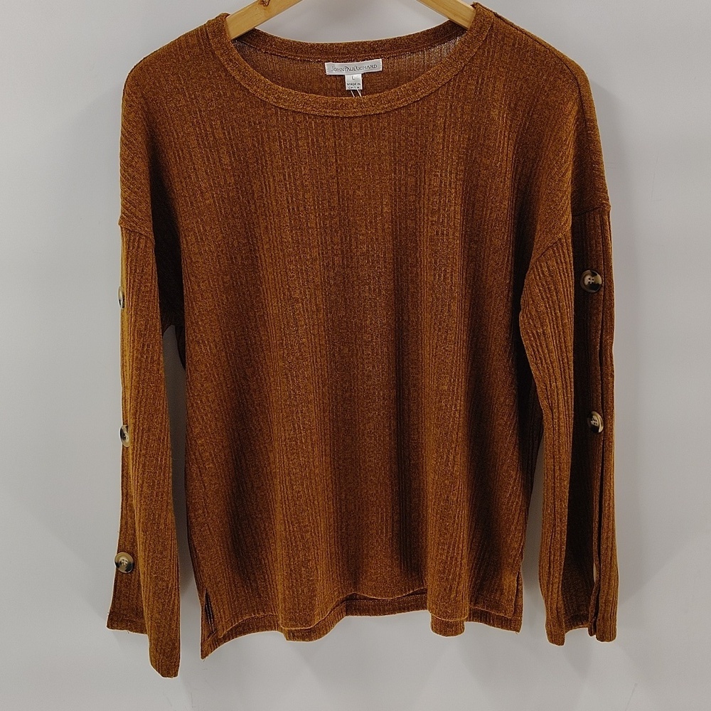 John Paul Richard Top Size Large Button Sleeve Detail Burnt Caramel Brown